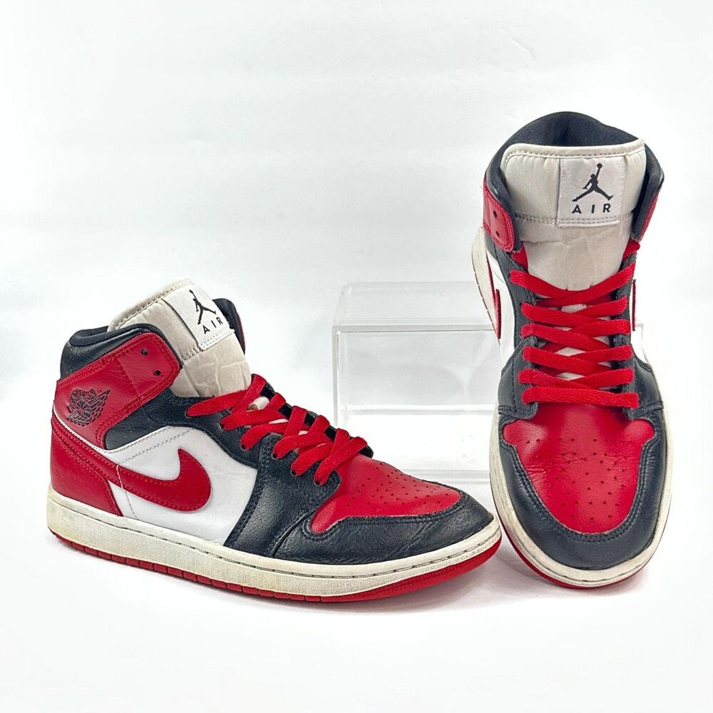 Nike Air Jordan 1 Mid Shoes Womens Size 9 Red Black White Sneakers BQ6472-079